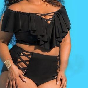 Plus Size Black Two Piece Swimsuit Bathing Suit